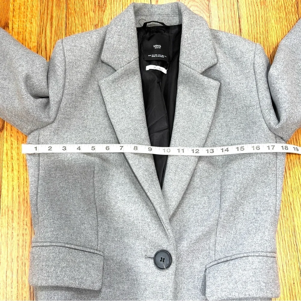 Mango MNG heather gray wool blend one button business classic tailored pea coat